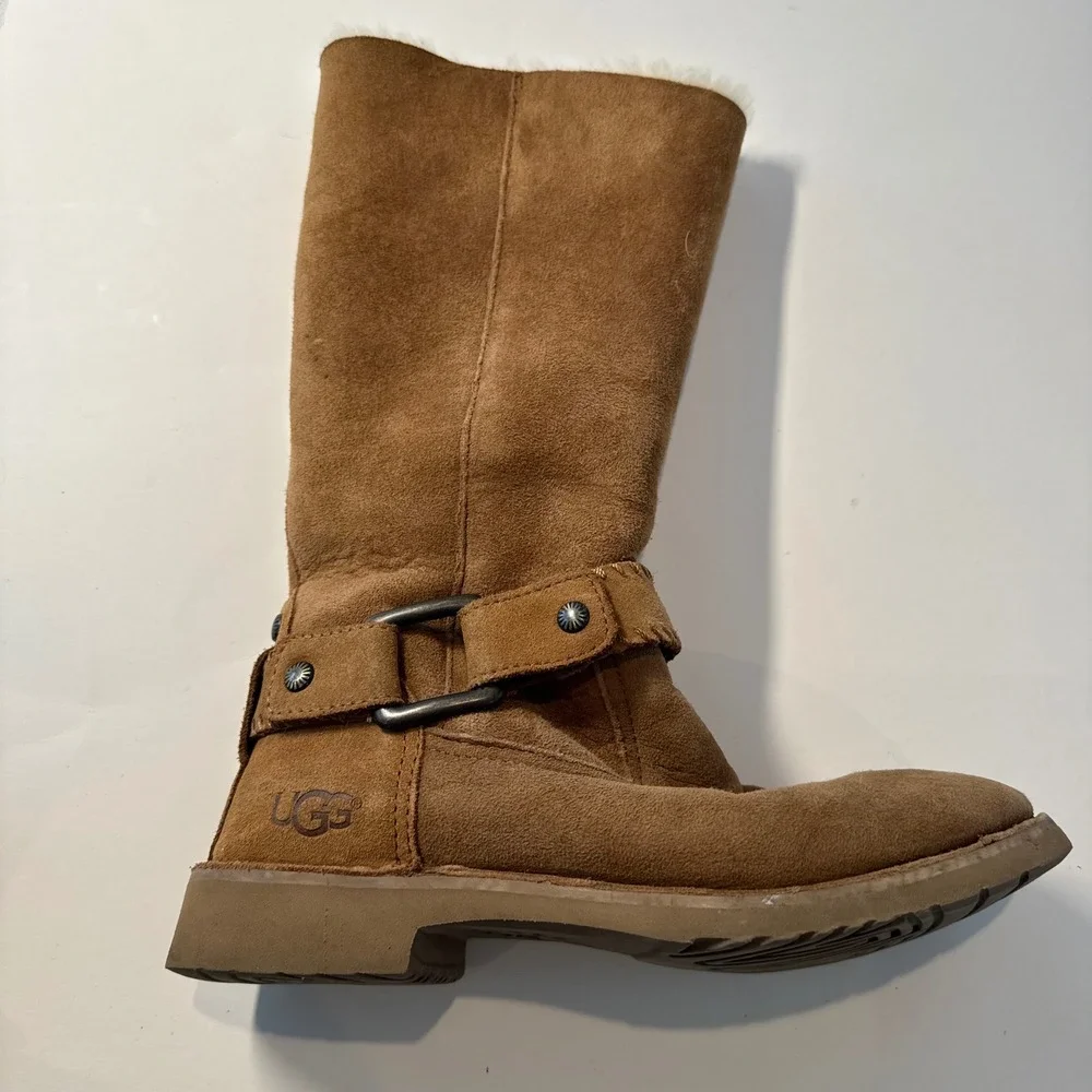 UGG Womens Braiden Genuine Shearling Harness Boots Western Chestnut Brown Sz 7.5